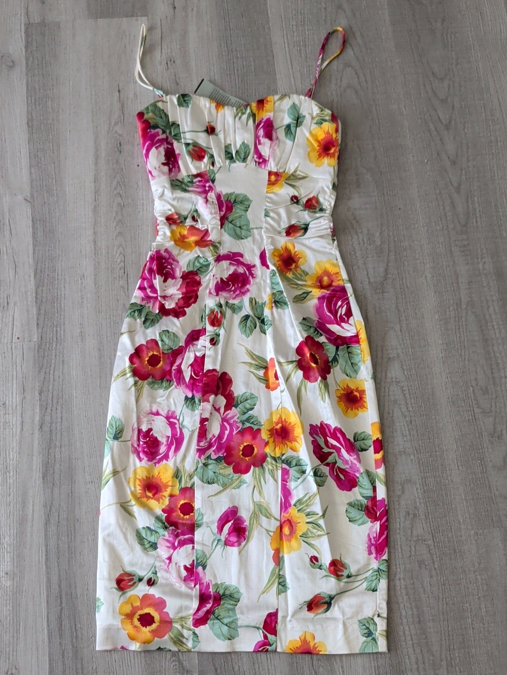 NWT Cache Floral Midi Dress - White with Pink & Yellow Flowers XS 2